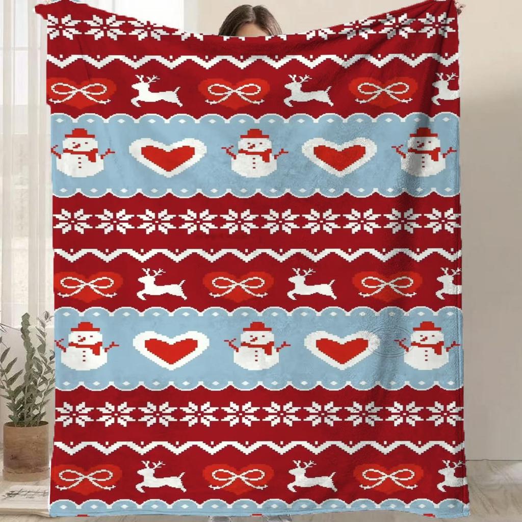 Cartoon Santa Claus Printed Blanket for Sofa Bed Travel Camping Living Room Office Conditioning Blanket for All Seasons Gifts