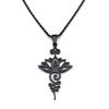 Artistic Lotus Flower Pendant Necklace for Women Men Stainless Steel Black Color Yoga Healing Chakra Necklaces Goth Jewelry