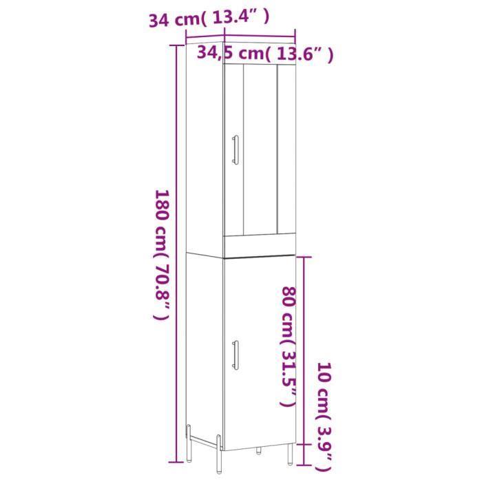 VidaXL Buffet haut Blanc 34,5x34x180 cm Bois d'ingénierie 3199177