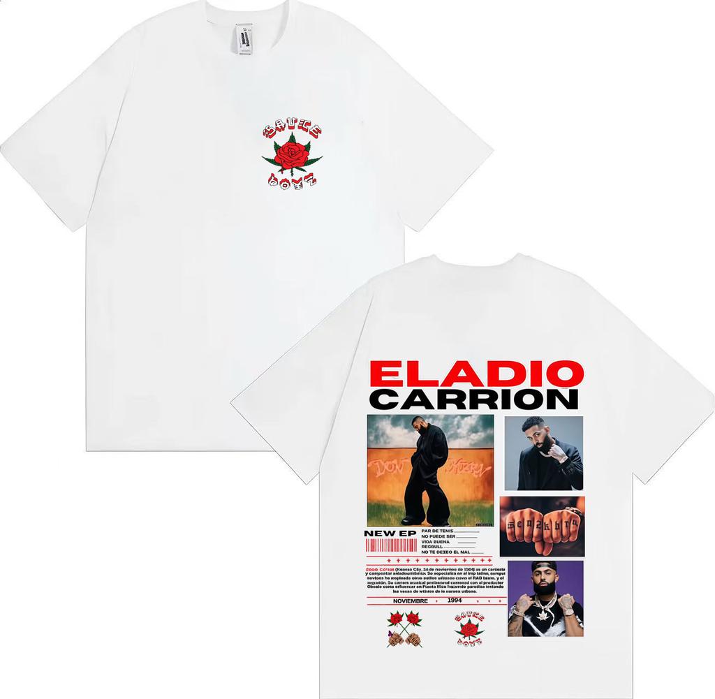 2025 Summer Rapper Eladio Carion Tour Tshirt Mens Fashion Cotton Shirt Gothic Super Large Round Neck Short Sleeve Street Wear