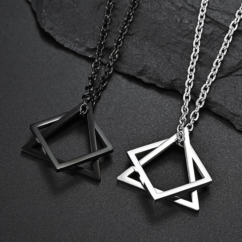 Triangle Square Necklace For Men Hip Hop Style Copper Color Geometric Pendant Stainless Steel Chain Trendy Couple Jewelry Gifts