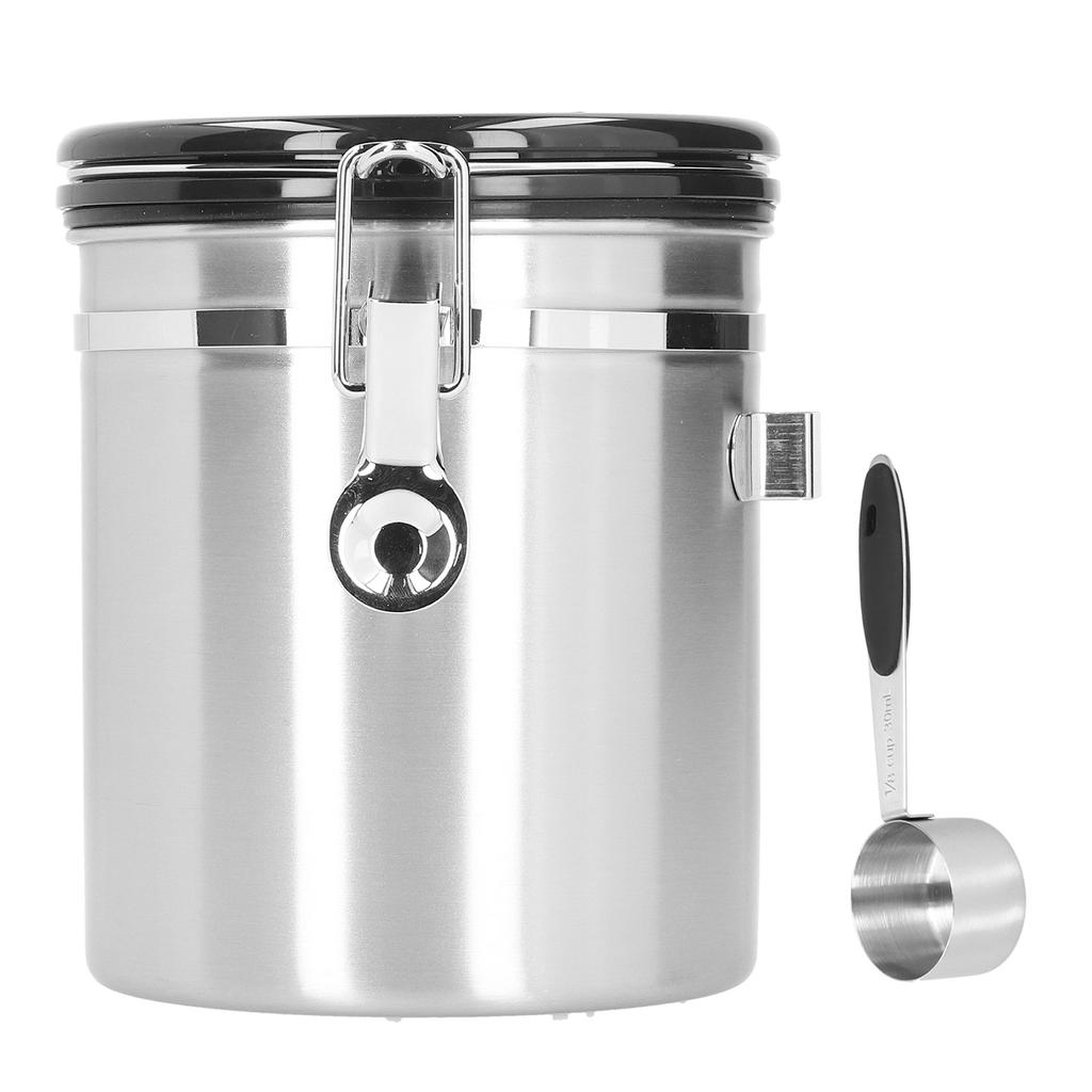 1,5L 304 Edelstahl Kaffeebohnen Tee Vorratsdose Versiegelter Lebensmittelaufbewahrungsbehälter mit LöffelEdelstahlfarbe