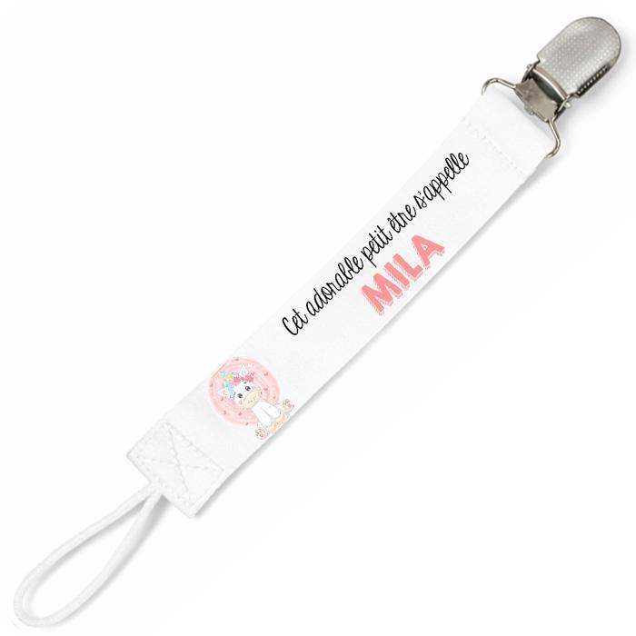 Planetee Attache tétine pour prénom MILA adorable petit être Licorne | Attache sucette cadeau naissance