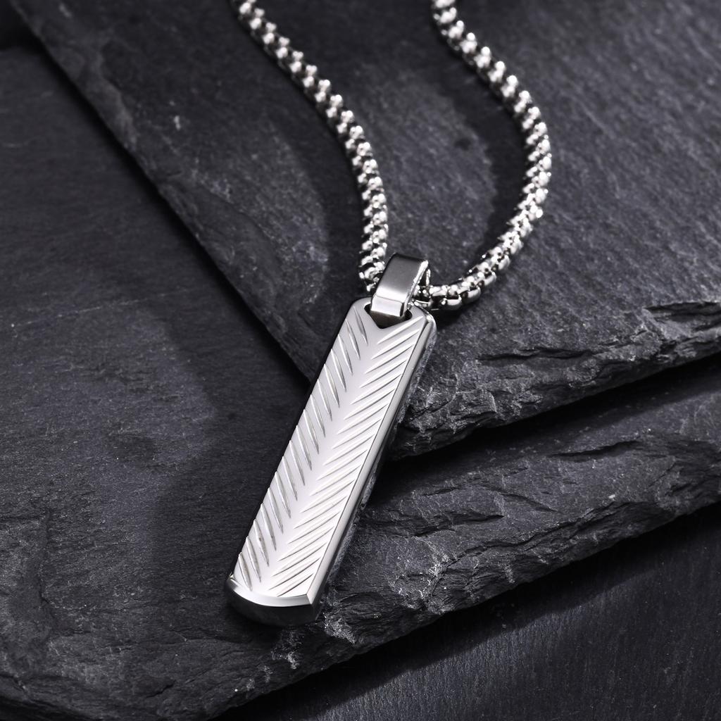 Vnox Mens Silver Color Bar Necklaces, Geometric Stainless Steel Pendant with Box Chain, Minimalst Metal Jewelry Gift for Him
