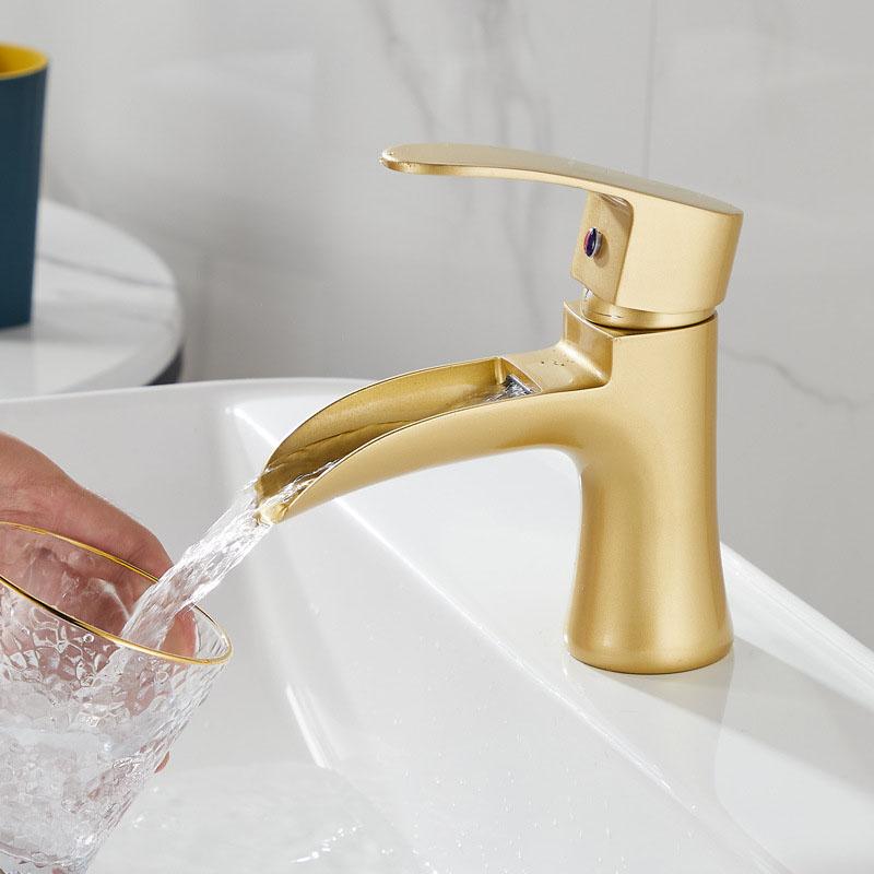 Waterfall Basin Faucet Bathroom Deck Mounted Gold Sink Tap Cold and Hot Water Mixer Tap Brass Chrome Vanity Vessel Sink Faucets