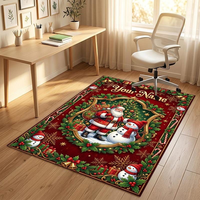 Christmas Theme Crystal Velvet Rug Personalized Custom Name Text Soft Floor Mat Home Decor