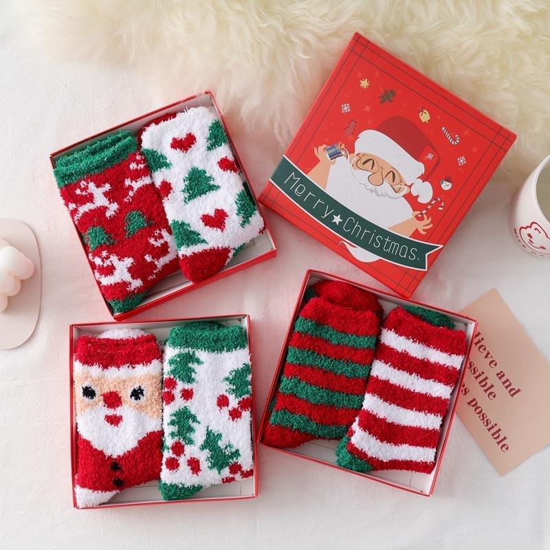 Mid Tube Socks Soft Santa Claus Socks Coral Velvet Socks Smooth For Winter Gift Christmas