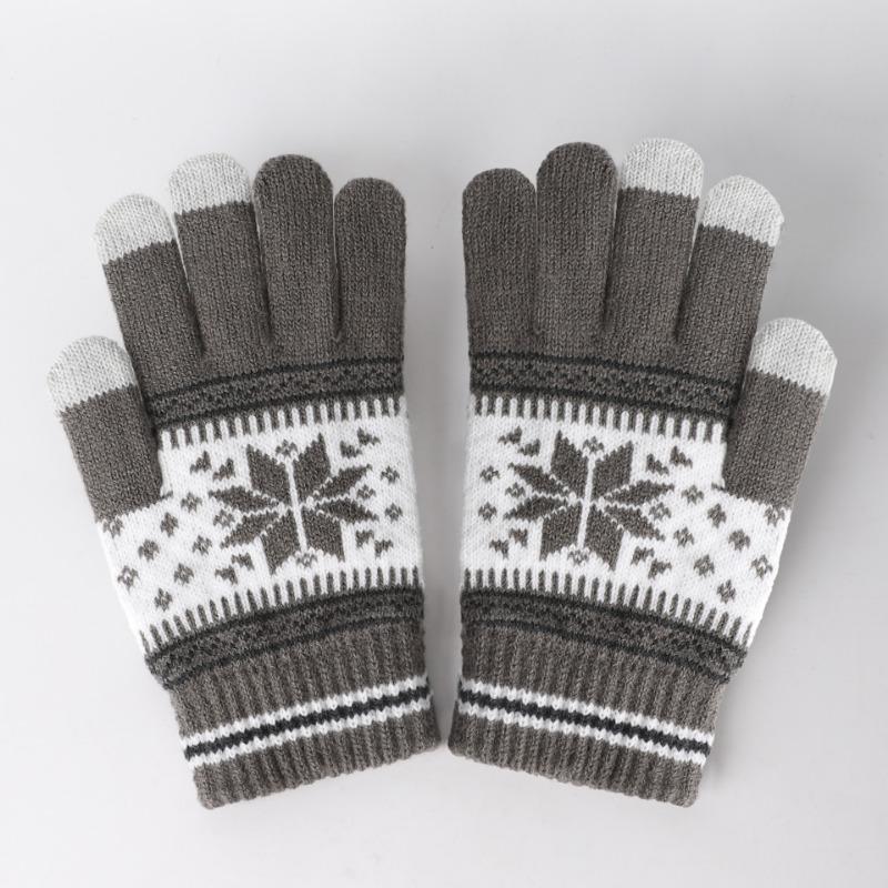 Autumn and Winter Touch Screen Gloves Men's and Women's Fashion Snowflake Finger Split Fleece Thickened Knitted Warm Gloves