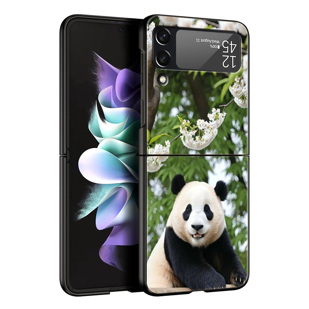 Phone Case For Samsung Galaxy Z Flip 3 4 5 Hard Black Folding PC Luxury For Samsung Z Flip3 Cover Protect Shell Fubao Panda