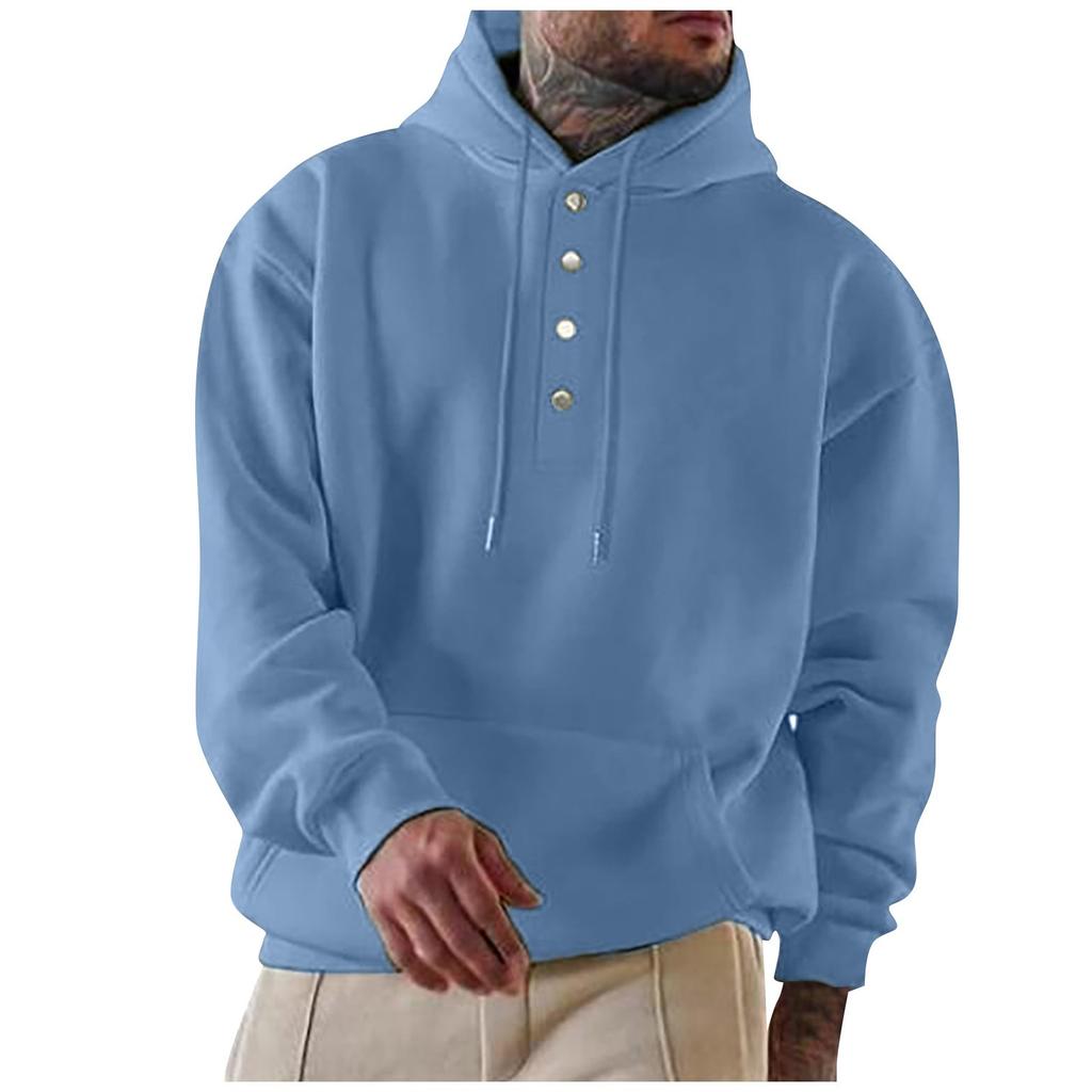 Men's Solid-color Pocket Button Long-sleeved Daily Casual Sweatshirt