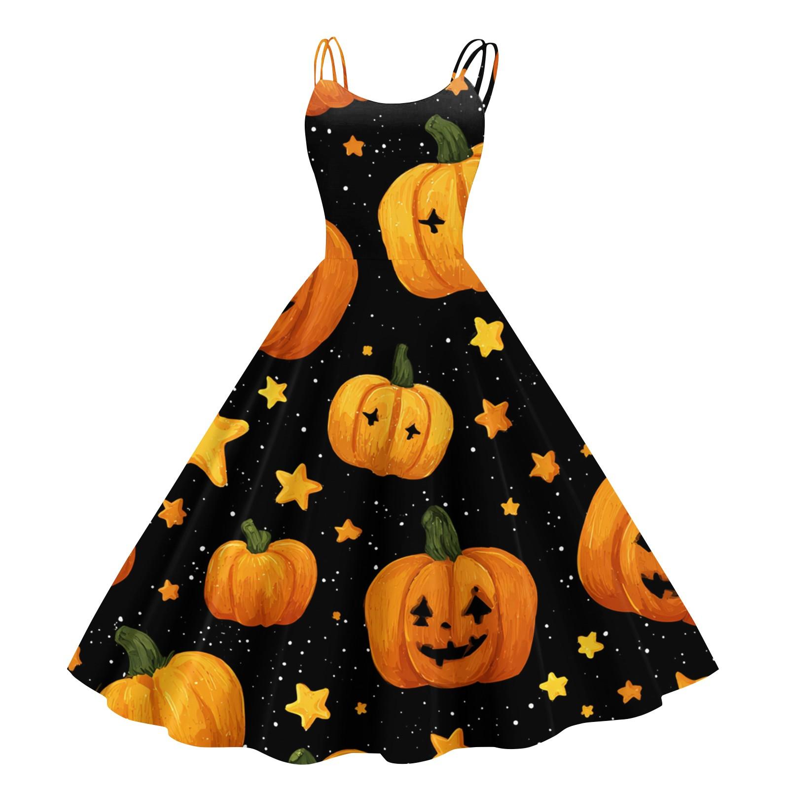 

Женское винтажное модное платье с принтом на Хэллоуин, без рукавов, с открытыми плечами S