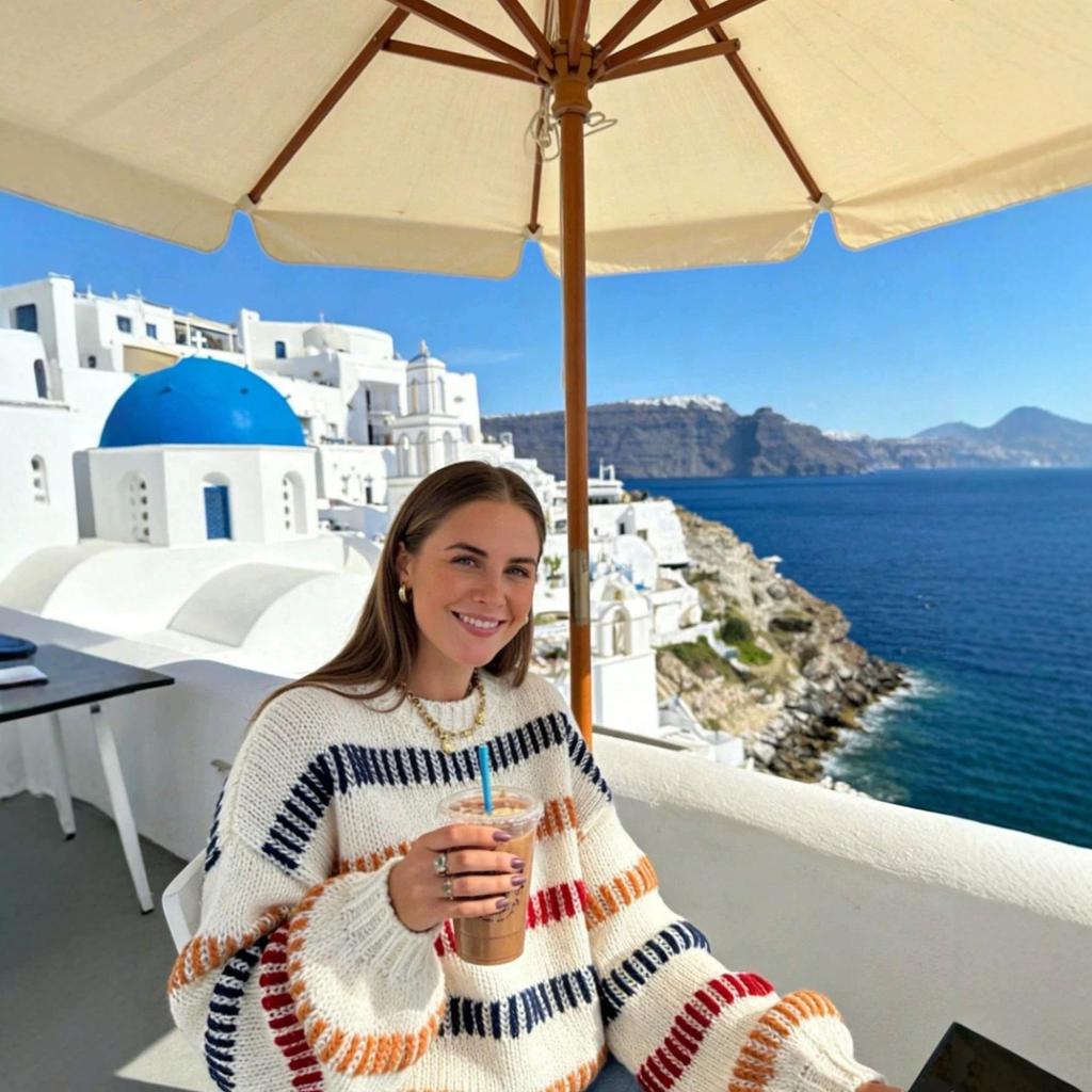 Women's Striped Round Neck Color Block Loose Knit Sweater - Spring/Autumn