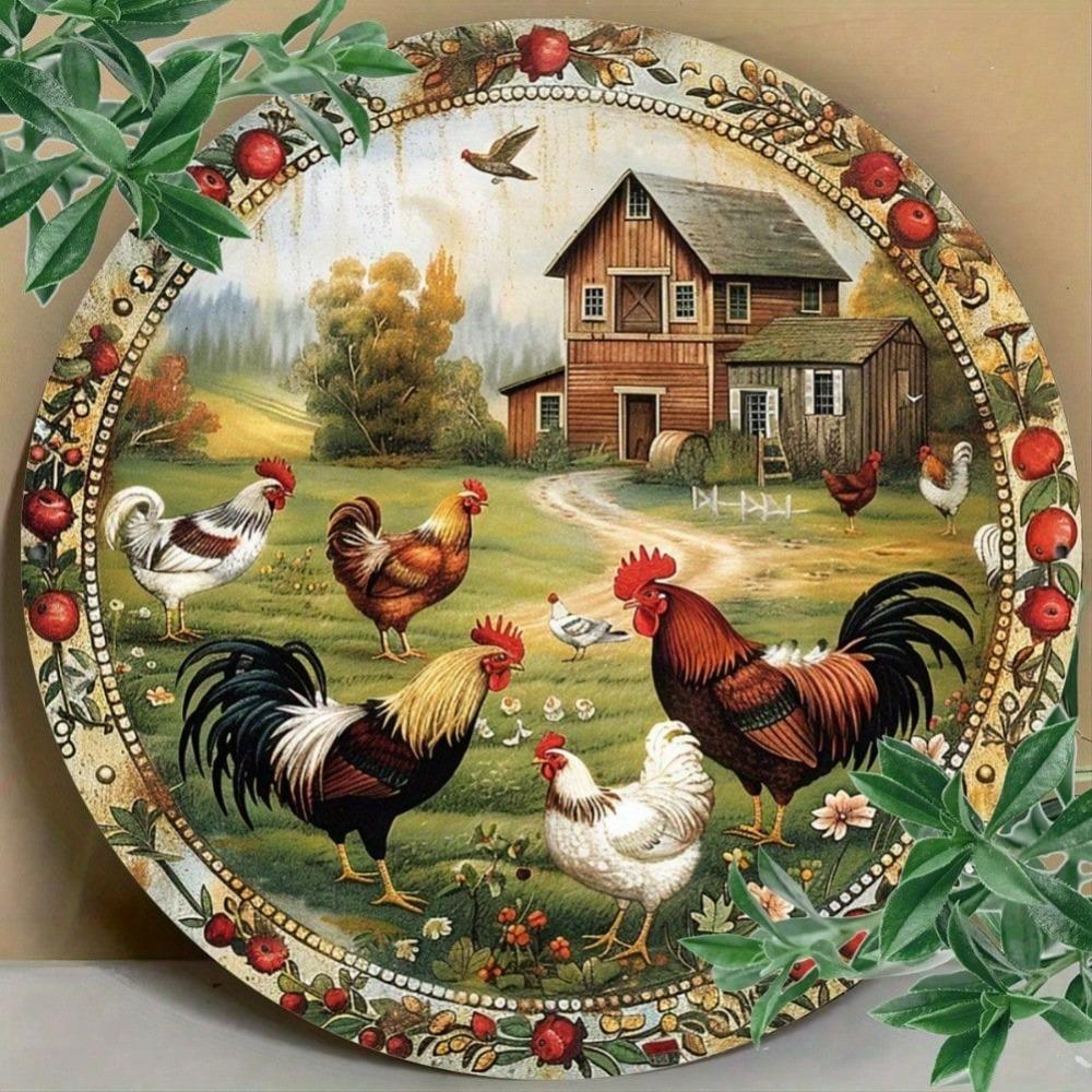 Vintage Funny Chicken Iron Tin Sign 8 Inch Round Wall Art Kitchen Cafe Farmhouse Decor Durable Waterproof Indoor Outdoor