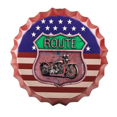Metal Şişe Kapakları Duvar İşaretleri Plakalar - 14X14 İnç – Route 66 ABD bayrağı | Ev, Çiftlik Evi, Bar & Kafe Dekorasyonu için Metal Duvar Asılı Şişe Kapağı