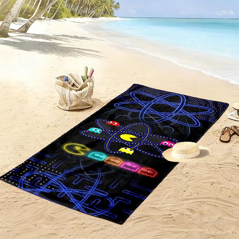 Pac-Man Print Beach Towel, Large Soft Quick Dry Towel for Beach Camping Swimming