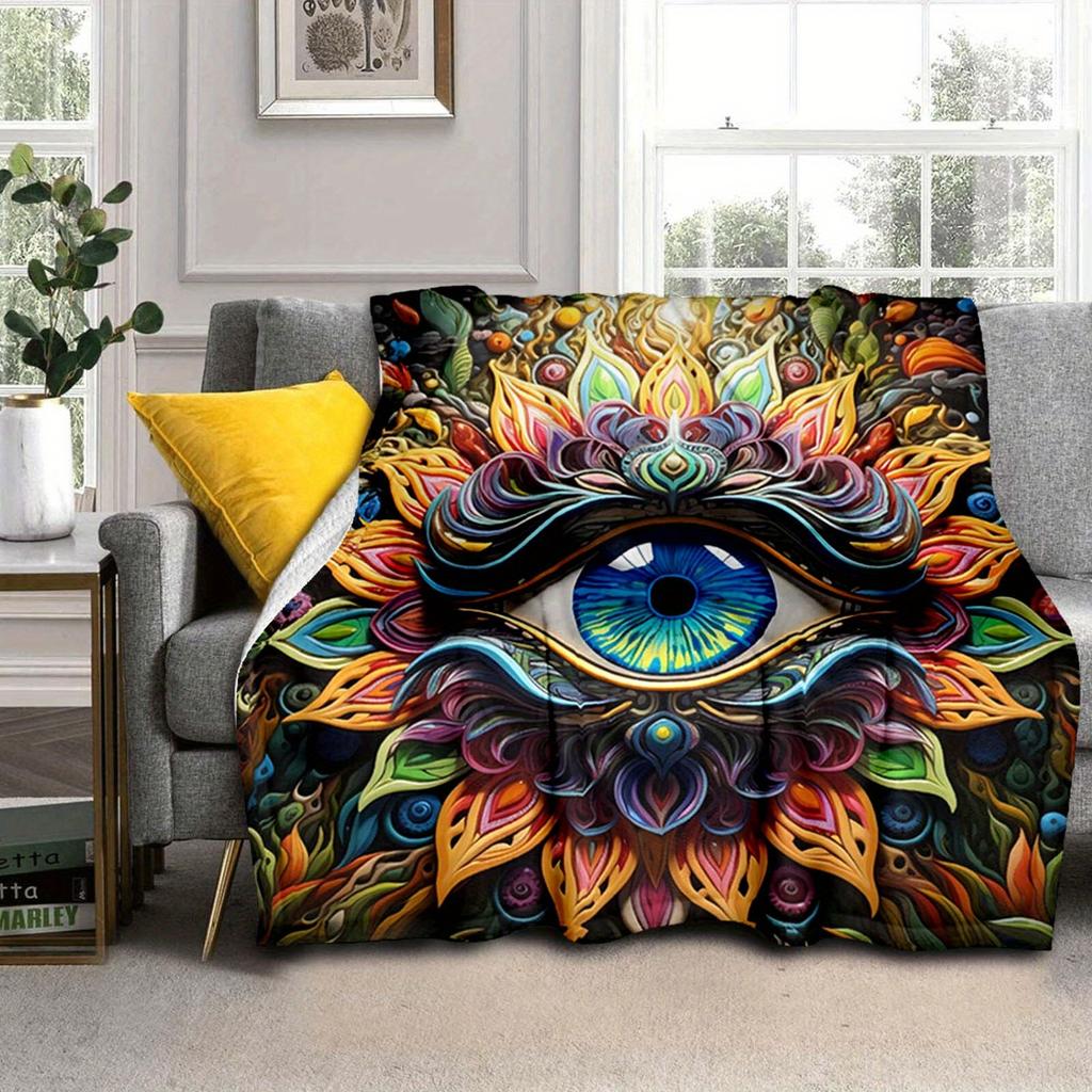 1pc Colored Eye Printed Blanket,Soft And Comfortable Blanket, Travel Sofa Bed, Office Home Decor, Birthday Gift Blanket, Boys, Girls