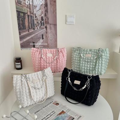 Stylish and Simple Pleated Shoulder Bag, Summer New Versatile Solid Color Underarm Bag, Commuter Portable Tote Women's Bag