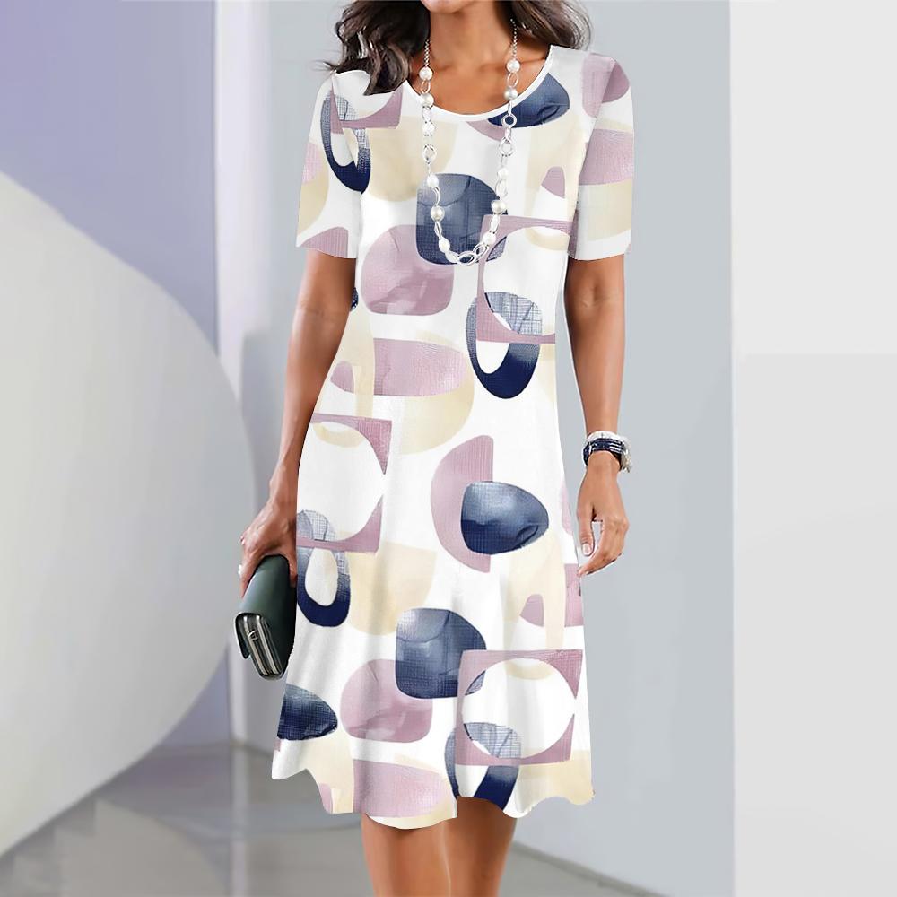 2026 Spring and Summer New Dresses Outdoor Fashion Short Sleeve Irregular Pattern Print Hawaii Vacation Style Dresses