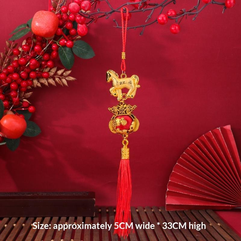 Festive Zodiac 2026 Year Of The Horse Lantern Pendant Chinese New Year Red Gold Lucky Decoration Car Pendant Accessories Gifts