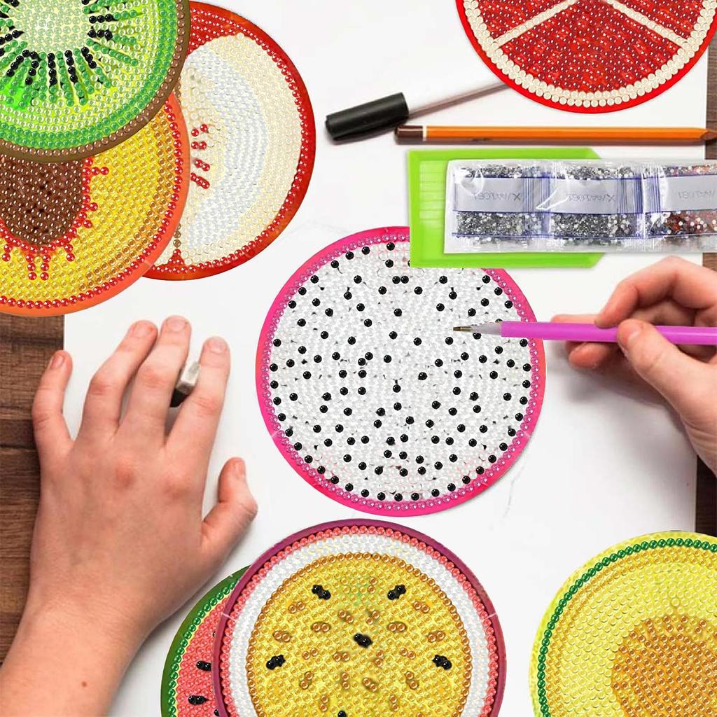 Amyaker Diamond Art 12 Fruit Coasters with DIY Beaded 5D Diamond Painting Coaster Craft Kit for and Arts and Crafts Supplies Kit, Holder, Coasters,