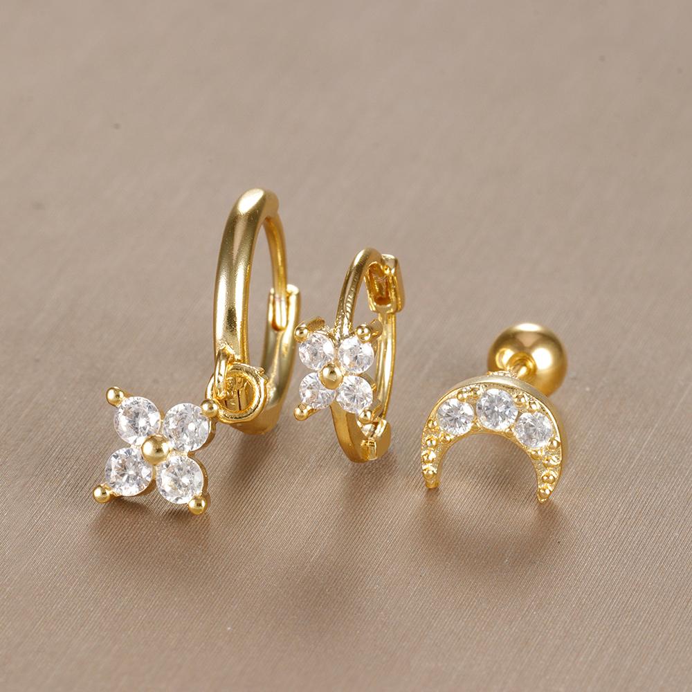 3-teiliges Vintage-Design-Set mit vier Zirkonia-Creolen für Frauen, winziger Knorpelpiercing-Ohrring aus Edelstahl, Schmuckgeschenk