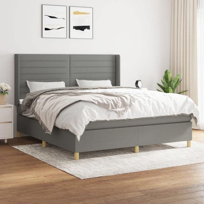 Maison Exclusive - Sommier à lattes de lit avec matelas Gris foncé 180x200cm Tissu