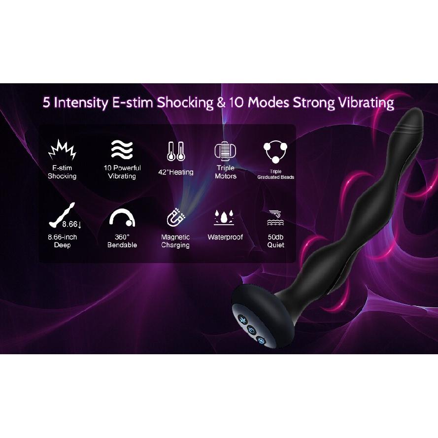 Bendable Electric Pulse Heating Prostate Massager Sex Toys 3-in-1 Anal Beads Butt Plug for Men Women Couple Adult