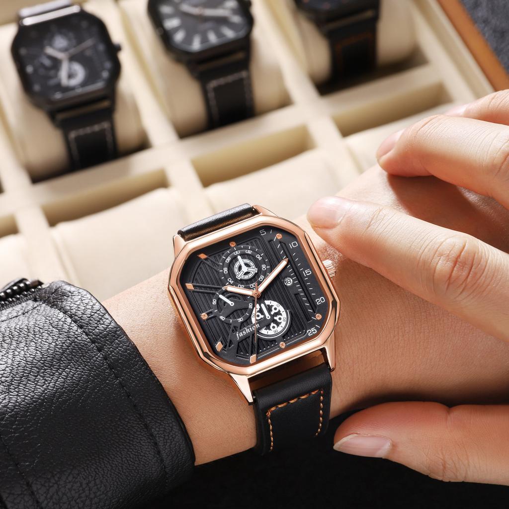 Year Square Watch Men'S Simple Large Dial Fashion Teen Men'S Luminous Quartz Watch