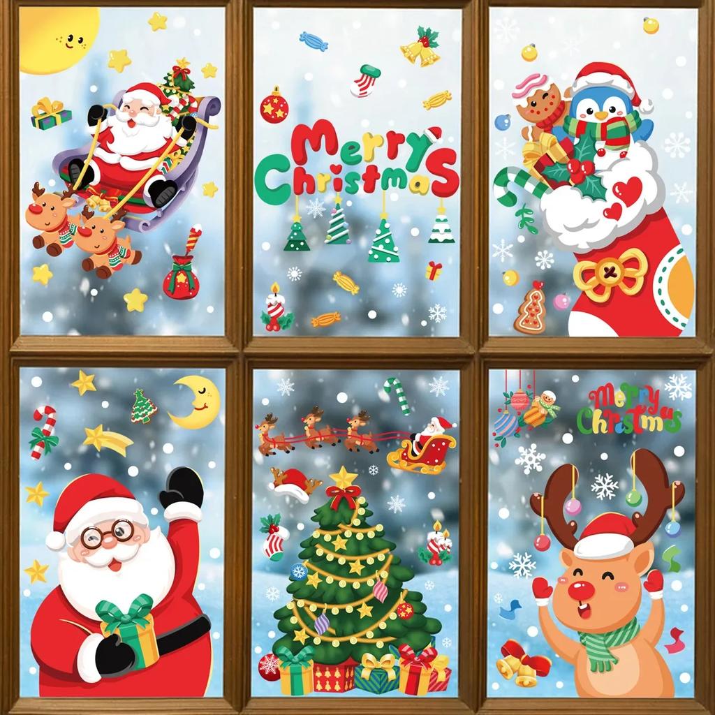 Christmas Window Stickers Santa Claus Snowflake DIY Wall Decal 2025 Christmas Decorations For Home New Year Ornaments Gift