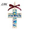 Christmas Party Supplies Wooden Hollowed Pendant, Cross/Christmas Tree Hanging Ornament, Decorative Reusable Decor Plaid Bow Craft for Home