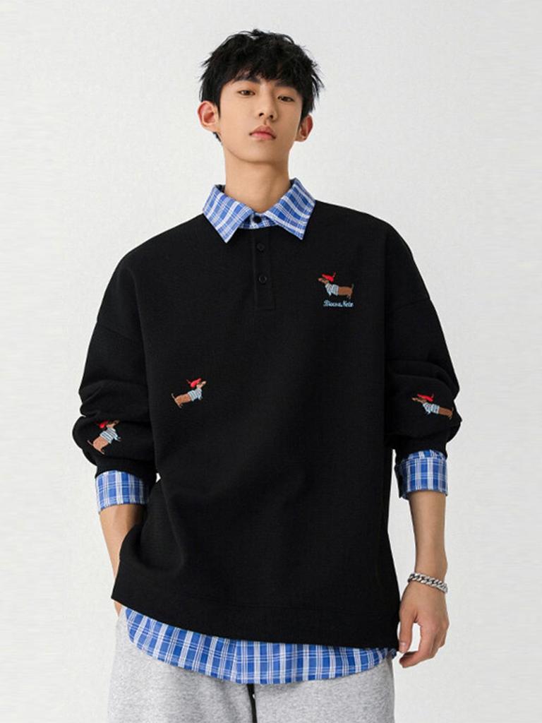 Felpa con cappuccio e polo da uomo alla moda in stile americano con ricamo di bassotto, Top autunnale da donna in due pezzi, Taglia piccola