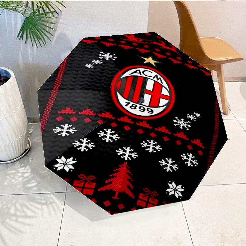 Ombrello Automatico Stampato Milan Football Club, 8 Stecche per Viaggio, Campeggio, Ombrello Casual, Regalo Essenziale per per famiglia e amici