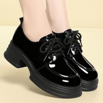 Schnür-Loafer, Damen Lacklederschuhe, Neuer Herbststil, Dicksohlig, Britische Lederhalbschuhe, Halbschuhe