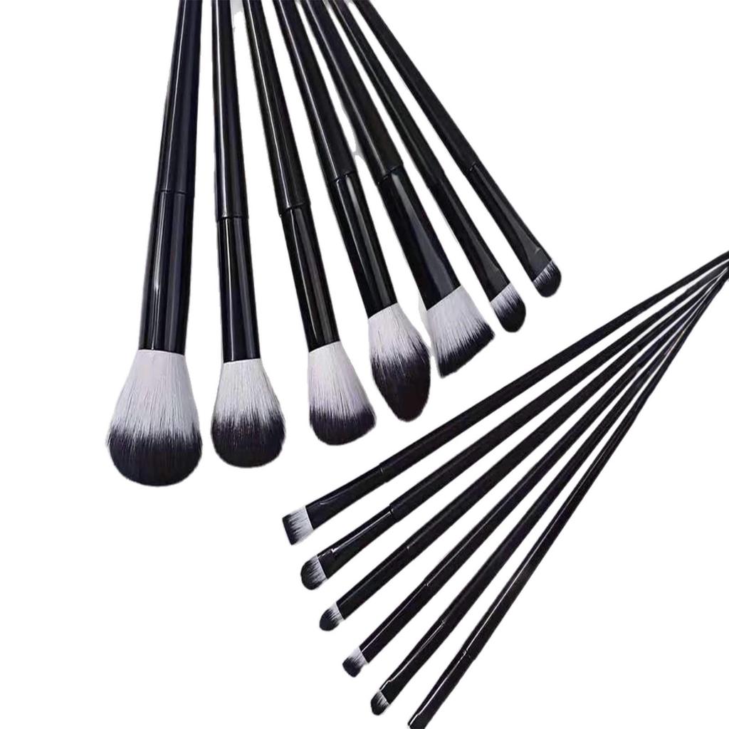 Kompaktowy zestaw 13 pędzli do makijażu: Czarno-Białe, Miękkie Włosie do Podkładu, Cieni do Powiek, Brwi i Korektora.