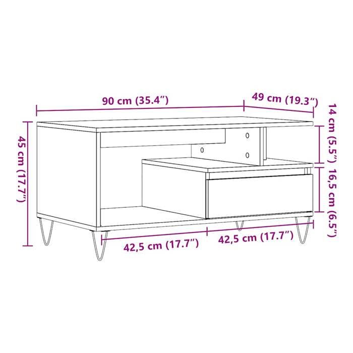 VidaXL Coffee Table Old Wood 90x49x45 Cm Engineered Wood 857452