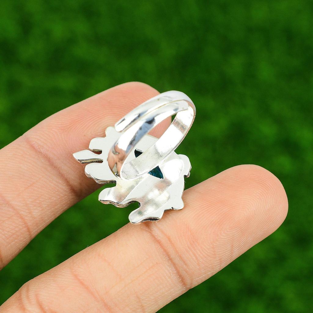Natural Swiss Blue Topaz Gemstone 925 Silver Statement Adjustable Ring For Girls