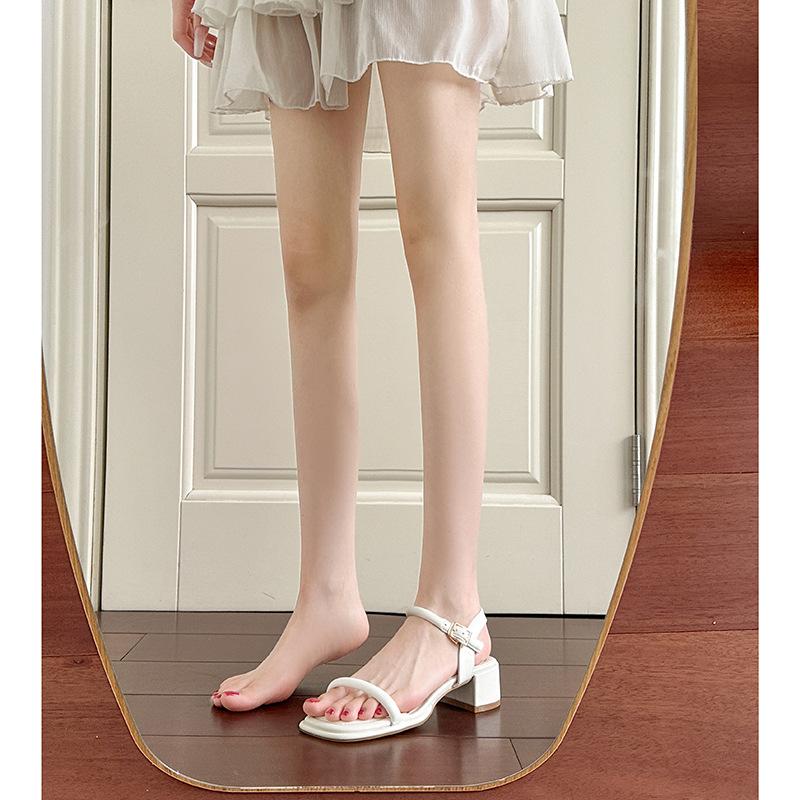 

High-heeled sandals for women s summer new high-end silver mid-heel one-word buckle with open-toed thick-heeled sandals for women 39