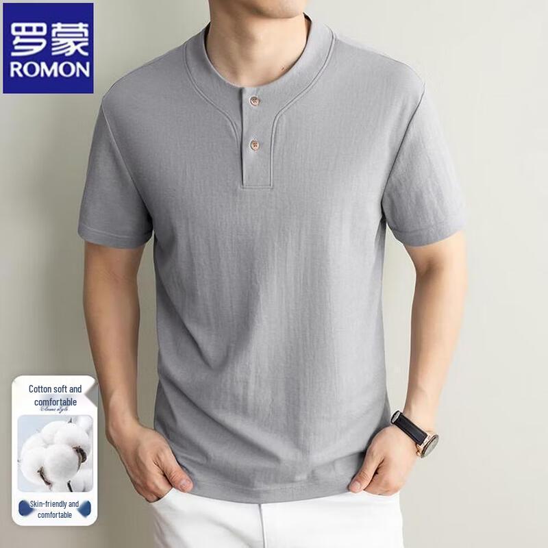 ROMON Men's Summer Linen Cotton Blend Short Sleeve T-Shirt
