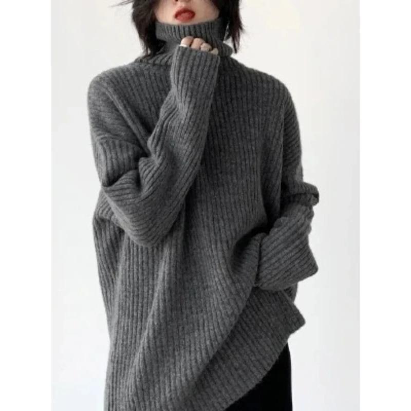Long Sleeve Solid Comfortable Jumpers Korean Style Turtleneck Pullovers Autumn Winter Loose Casual Warm Knitted Sweater