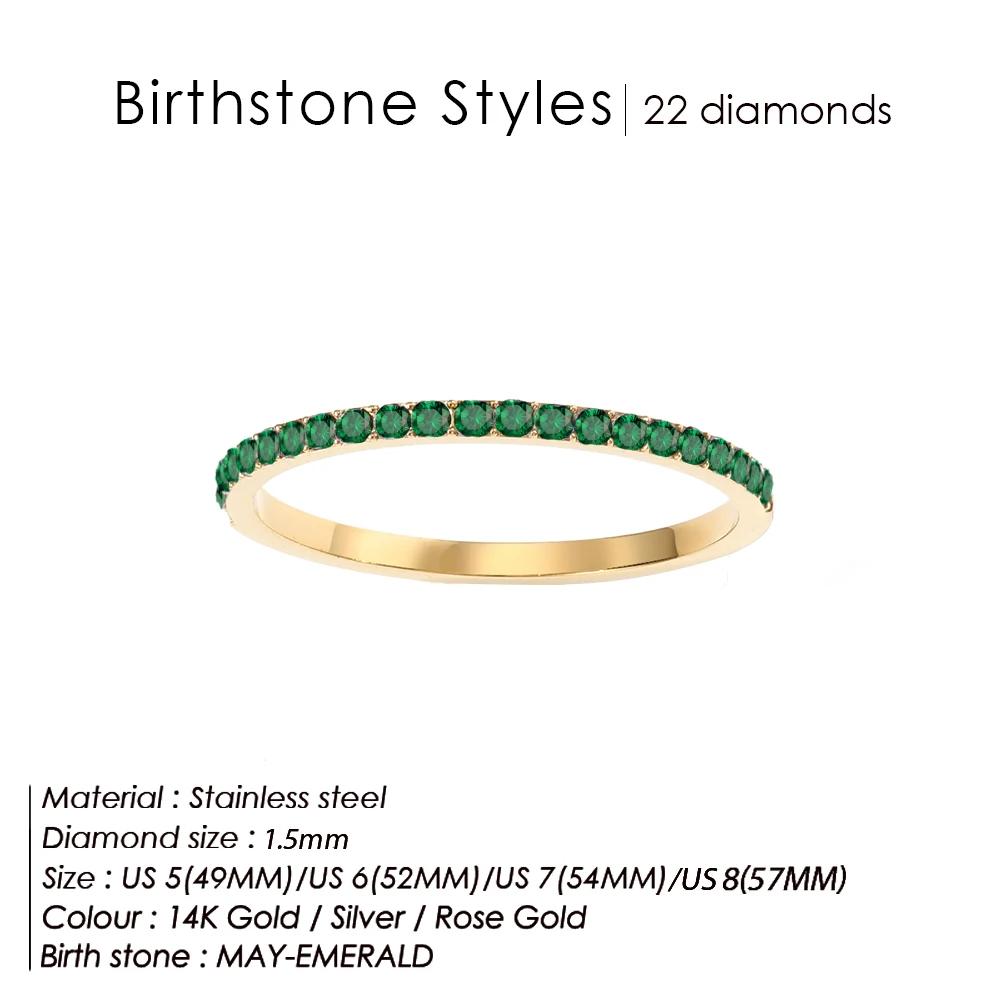 

women Colored Rhinestone Birthstone Stainless Steel Ring Wedding Anniversary Gift 12 Zodiac Ring For women jewelry 5&Gold-color