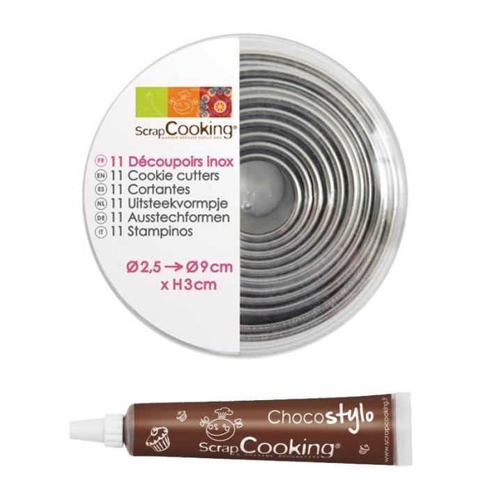 11 emporte-pièces ronds en inox + 1 Stylo chocolat offert