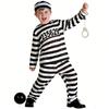 Kinder gestreiftes Gefängnis Kostüm Set mit nummeriertem Abzeichen Cosplay Outfit Foto Requisiten Zubehör für Halloween und Rollenspiele