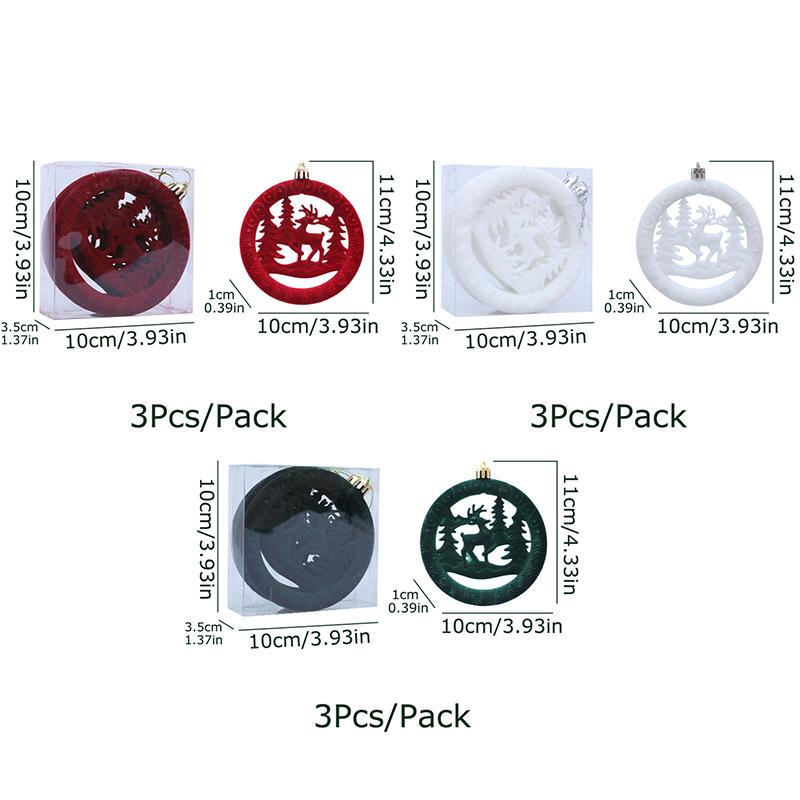 3PCS/Pack Christmas Tree Colorful Round Gift Multi-element Christmas Flocking Atmosphere Ornament Decoration Pendant Party