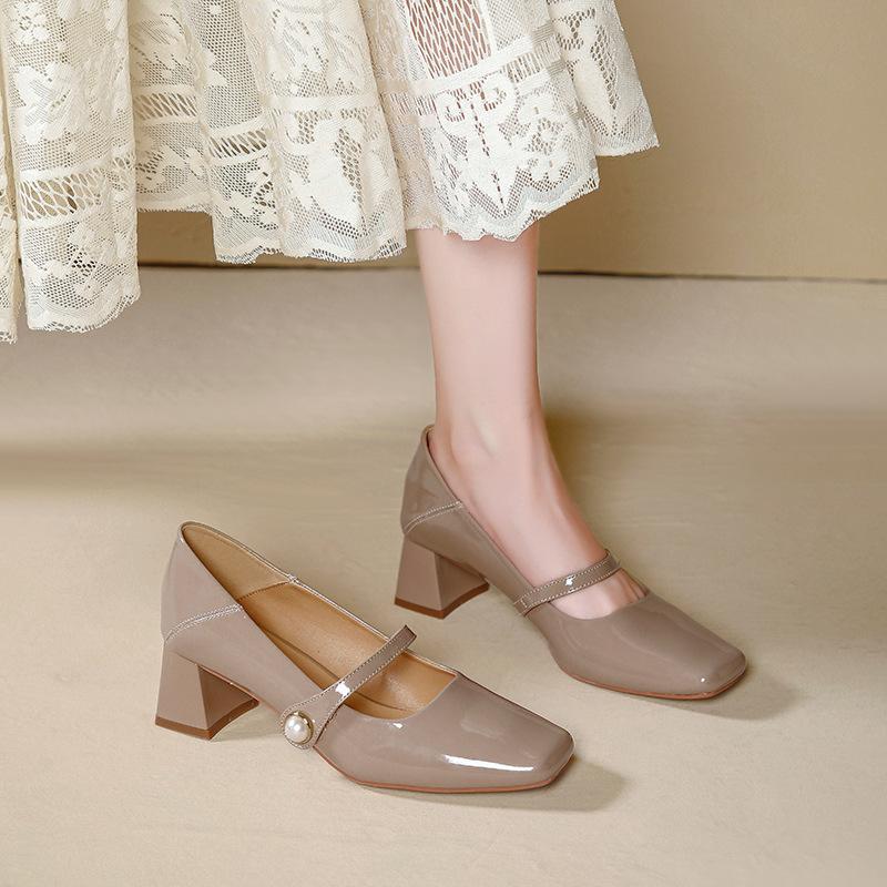Fashion Women Mary Jane Heels Shoes 2024 New Fashion Solid Chunky Heeled Shoes for Women Spring Luxury Party Wedding Ladies Shoes