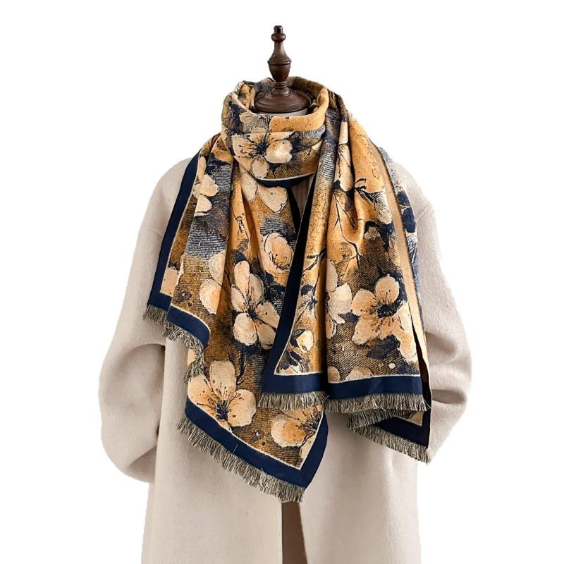 Winter Flower Retro Oil Painting Series Women's Imitation Cashmere Long Scarf Gift Shawl Literary Fashion Decoration Warm Scarf
