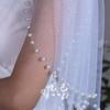 Detachable Glitter Tulle Puff Short Sleeve Cuffs, Mixed Size Pearl Beaded Sheer Arm Covers for Wedding Bridal Evening Dress