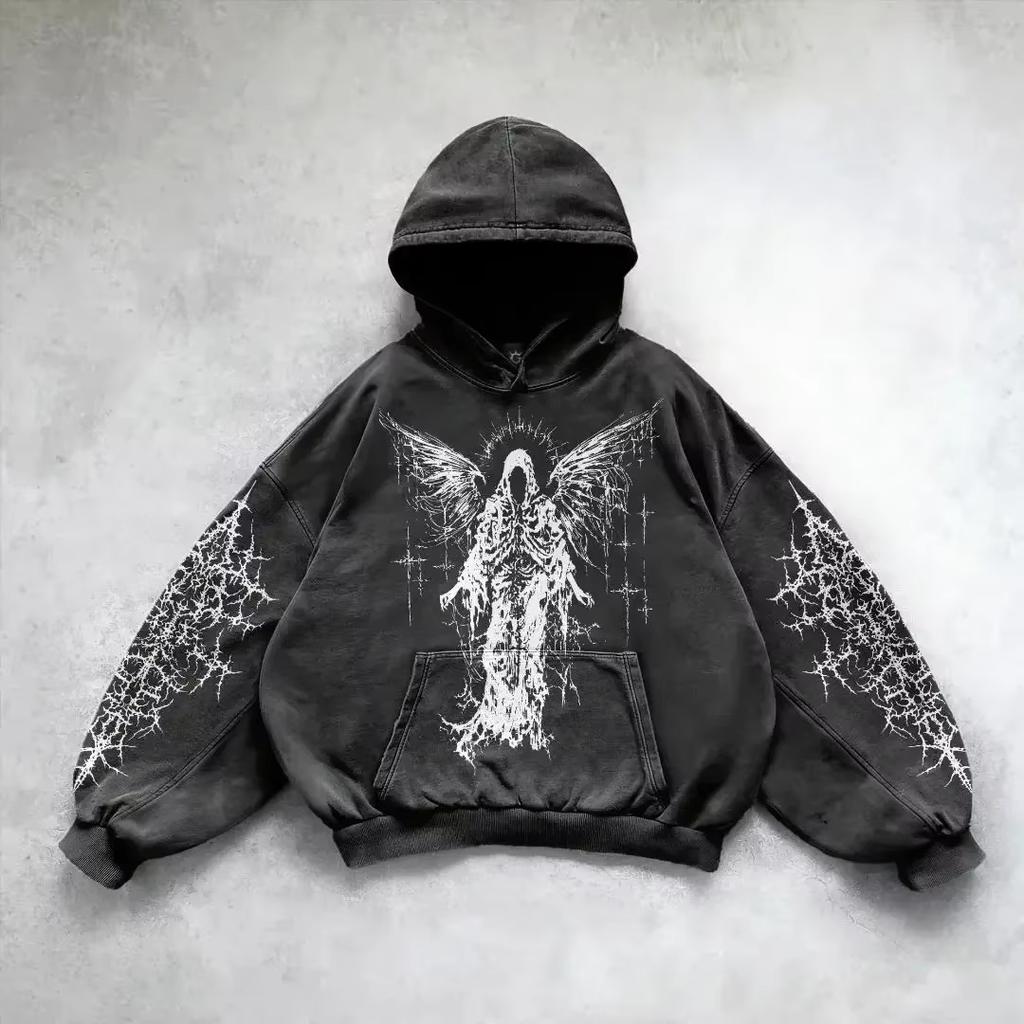 Purple Inferno Dragon Graphic Hoodie Women Oversized Vintage Goth Streetwear Long Sleeve Pullover Sweatshirt Gothic Casual Daily Outfit Harajuku Style