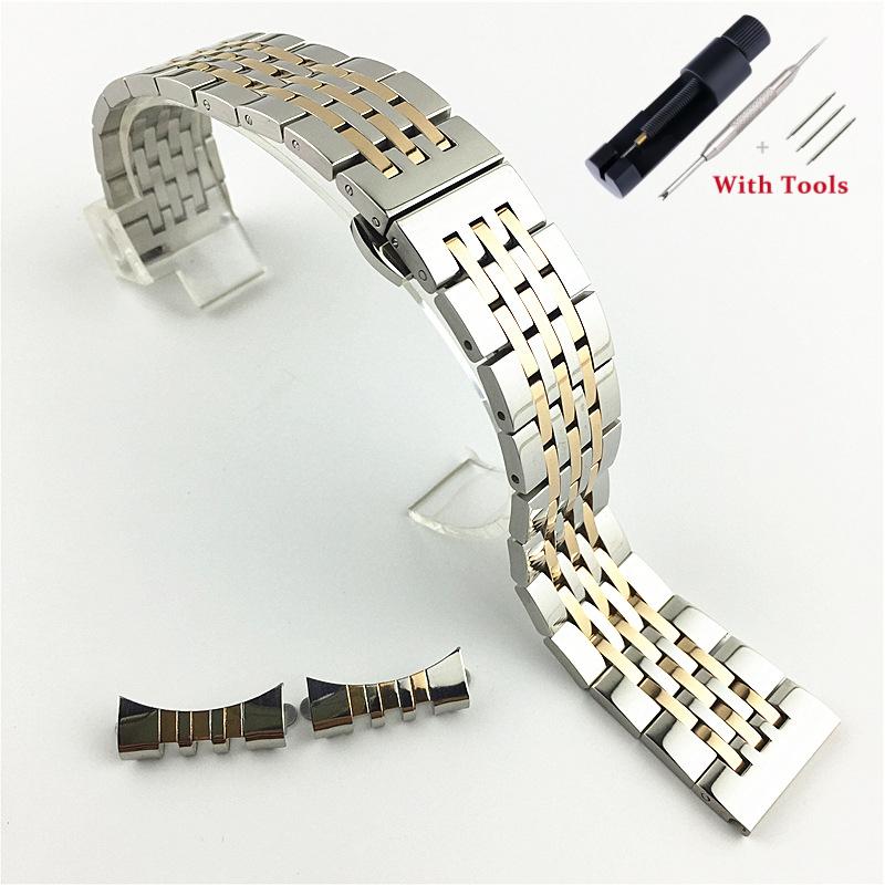 12mm 14mm 16mm 18mm 19mm 20mm 21mm 22mm Solid Stainless Steel Watch Strap Flat Head / Elbow Dual Purpose Butterfly Clasp Strap