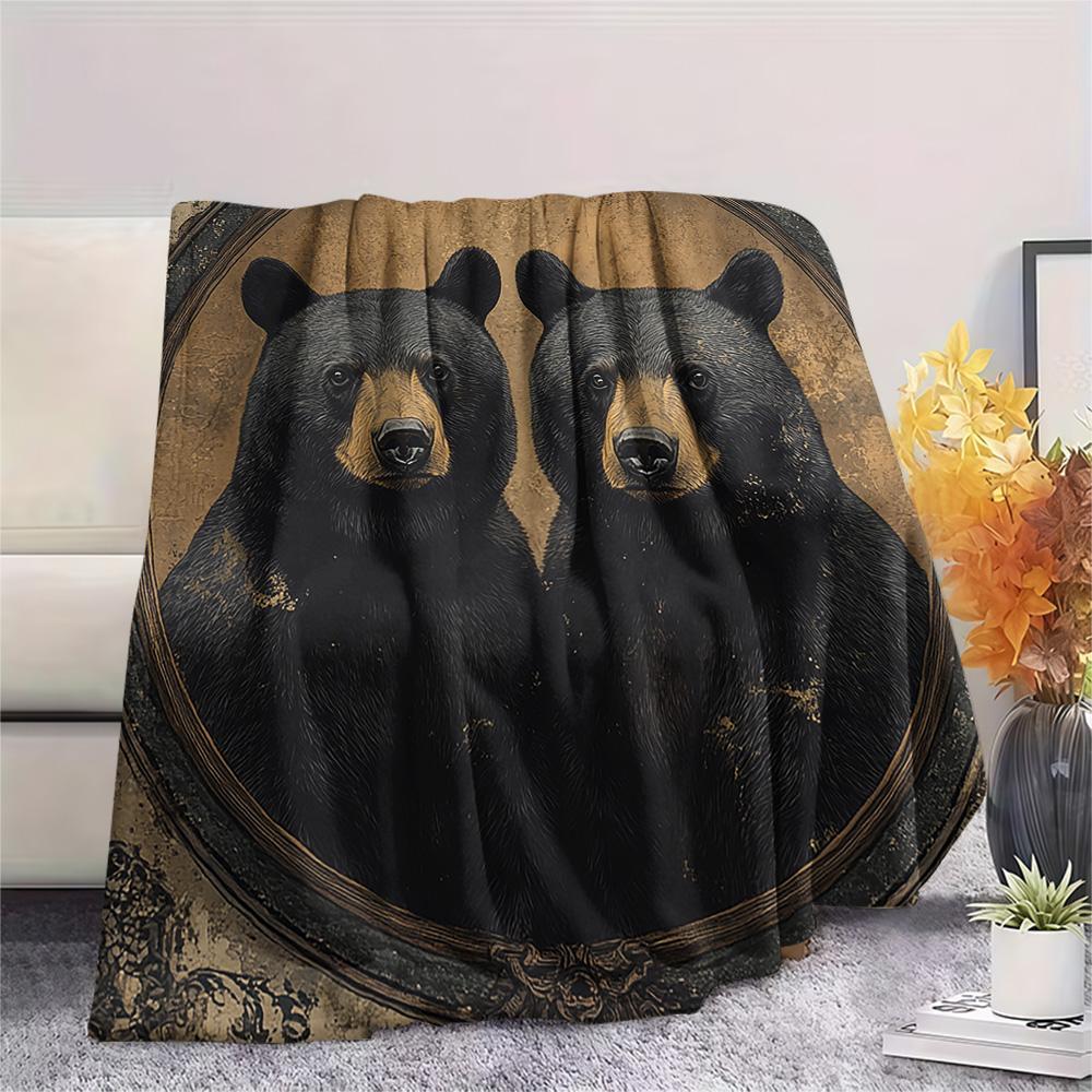 Black Bear Print Flannel Blanket, High Quality Comfortable for All Seasons, Home Decor, Warmth and Comfort, Perfect for Christmas Gifts