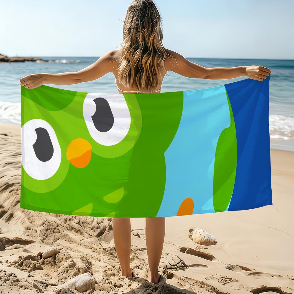 Cartoon D-Duolingo AI Towel Beach Towel Oversized Quick Dry Towel Absorbent Soft Swim BeachTowels for Men Women